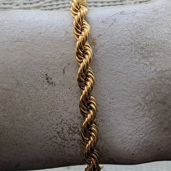 Vintage Designer Solid 14K Yellow Gold Twisted Rope Chain BRACELET - Picture 3 of 7